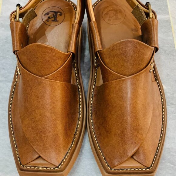 Pure Leather Handmade Footwear, Handcrafted Shine Brown Peshawari Chappal main image 10